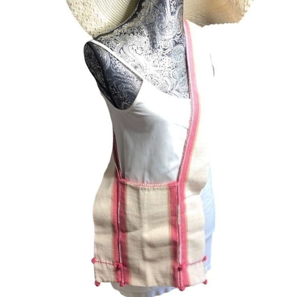 Mexican canvas woven cream pom pom bag hippie hobo